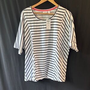 Chico's Black and White Striped Short Sleeve Tee